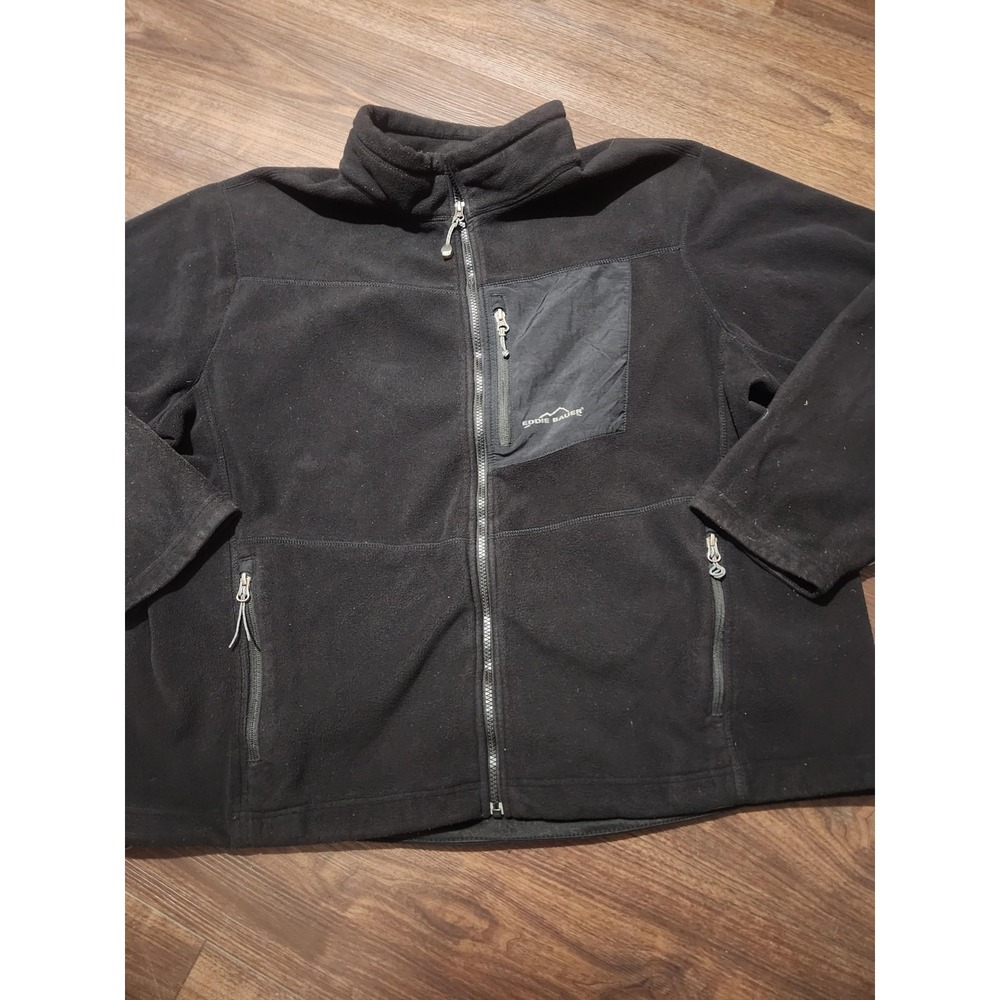 Eddie Bauer Jacket Mens 2XL Black Fleece Full‎ Zip Stand Collar Pockets Outdoor